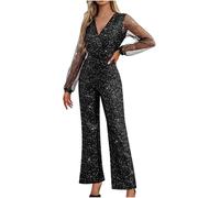 Battnot Jumpsuit Damen Glänzend Brillant Einteiler Lang Overall Sommer Hosenanzug Lose Schulterfrei Festival Party Playsuit Romper mit Weiten Beinen Jumpsuit Damen Elegant Glitzer Playsuits Overalls
