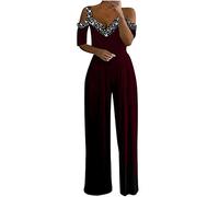 Battnot Jumpsuit Damen Glänzend Brillant Einteiler Lang Overall Sommer Hosenanzug Lose Schulterfrei Festival Party Playsuit Romper mit Weiten Beinen Jumpsuit Damen Elegant Glitzer Playsuits Overalls