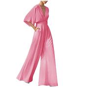 Battnot Jumpsuit Damen Hochzeit Festlich Elegant Jumpsuit Lang Weites Bein Jumpsuits Sommer Jumpsuit Damen Elegant Kurzarm Playsuit V-Ausschnitt Casual Lose Overalls Lang Romper Hosenanzug