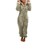 Battnot Jumpsuit Damen Teddy Fleece Einteiler Overall Anzug Flauschig Schlafanzug Winter Warm Onesie Plüsch Kuschelig Overall Hausanzug Lang Schlafoverall Weich Pyjama Schlafanzug mit Kapuze S-5XL