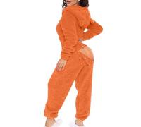 Battnot Jumpsuit für Damen Teddy Fleece Einteiler Kuschelig Schlafanzug mit Kapuzen Langärmelig mit Reißverschluss Winter Frauen Onesie Pyjama Weich Ganzkörperanzug Lang Hausanzug Schlafoverall