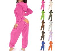 Battnot Jumpsuit für Damen Teddy Fleece Einteiler Kuschelig Schlafanzug mit Kapuzen Langärmelig mit Reißverschluss Winter Frauen Onesie Pyjama Weich Ganzkörperanzug Lang Hausanzug Schlafoverall