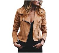 Battnot Kunstlederjacke Damen Motorrad Oversized Jacke klassisch Bikerjacke Elegant Retro Lederjacke Reißverschluss Mantel Kurz Leicht Übergangsjacke Lederjacke Damen Kurz Jacke Outdoor Mantel