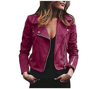 Battnot Kunstlederjacke Damen Motorrad Oversized Jacke klassisch Bikerjacke Elegant Retro Lederjacke Reißverschluss Mantel Kurz Leicht Übergangsjacke Lederjacke Damen Kurz Jacke Outdoor Mantel