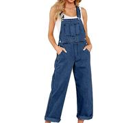Battnot Latzhose Damen Weite Bein Schlag Jumpsuit Latzhose Jeans Damen Overall Loose Fit Baggy Playsuits Sommer Boho Strampler Ärmellos Riemchen Overalls Casual Adjustable Bib Pants