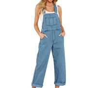 Battnot Latzhose Damen Weite Bein Schlag Jumpsuit Latzhose Jeans Damen Overall Loose Fit Baggy Playsuits Sommer Boho Strampler Ärmellos Riemchen Overalls Casual Adjustable Bib Pants