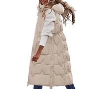 Battnot Longweste Damen Steppweste Winter Daunenweste Warmer Lange Sportweste mit Taschen Steppjacke Damen Lang Weste Elegant Mantel Kapuzenweste Outdoor Leichte Winterweste Outdoorjacke