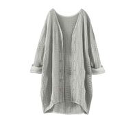 Battnot Musselin Bluse Damen Oversized, Strickjacke Damen Hemdbluse Langarm Hemd Einfarbig Baumwolle Leinen Oberteil, Longtops, Elegant Sommerjacke Leichte Lang Cardigan Shirtjacke Langarmshirt