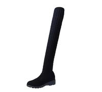 Battnot Overknees Stiefel Damen Boots Schnürstiefel Frauen Kniehoch Langschaft Blockabsatz Elastisch Stiefeletten Damen overknees high Heels Langschaft Stiefeletten Damen Schwarz Strick Lang Stiefel