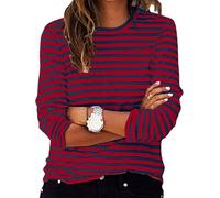 Battnot Ringelshirt Damen Langarm Gestreiftes Shirt Basic Rundhals Langarmshirt Sport Longshirt Damen Ringelshirt Rot-Weiss Karneval Gestreiftes Shirt Rundhals Pullover Oberteil Sweatshirt Bluse Tops