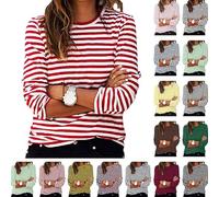 Battnot Ringelshirt Damen Langarm Gestreiftes Shirt Basic Rundhals Langarmshirt Sport Longshirt Damen Ringelshirt Rot-Weiss Karneval Gestreiftes Shirt Rundhals Pullover Oberteil Sweatshirt Bluse Tops