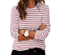 Battnot Ringelshirt Damen Langarm Gestreiftes Shirt Basic Rundhals Langarmshirt Sport Longshirt Damen Ringelshirt Rot-Weiss Karneval Gestreiftes Shirt Rundhals Pullover Oberteil Sweatshirt Bluse Tops