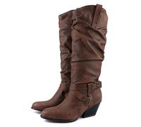 Battnot Stiefel Damen Kniehoch, Damen Winter Stiefel Goth Schnalle Wedges Mid Schuhe Plattform Biker Boots Stiefeletten Damen Overknee Stiefel Langschaft Cowboy Stiefel westernstiefel Winterstiefel