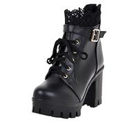Battnot Stiefeletten Damen High Heels Stiefeletten Blockabsatz Ankle Boots mit Plateau Stiefel Damen Schnürstiefeletten Blockabsatz Plateau Ankle Boots High Heels Stiefeletten mit Schnürung Absatz