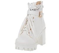 Battnot Stiefeletten Damen High Heels Stiefeletten Blockabsatz Ankle Boots mit Plateau Stiefel Damen Schnürstiefeletten Blockabsatz Plateau Ankle Boots High Heels Stiefeletten mit Schnürung Absatz