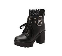 Battnot Stiefeletten Damen Plateau Stiefeletten Schnüren Blockabsatz High Heels Ankle Boots Gothic Scharz Schuhe Damen Schnürstiefeletten Blockabsatz Plateau Stiefeletten Spitze Damenstiefel