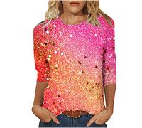 Battnot T-Shirt Damen 3/4 arm Festlich Tunika Pailletten Druck T-Shirt 3/4 Arm Oberteile Große Größen Abend Party Langarm Gold Damenbluse Bluse Langarmshirt T-Shirt Bluse Damen T-Shirt Oberteile