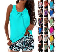 Battnot Tankini Damen Bauchweg High Waisted Bikini Zweiteiler Push Up Bademode Rundausschnitt Badeanzüge Schwimmanzug Oberteil mit Badeshorts Strandmode Badeanzüge Freizeit Sport Badebekleidung