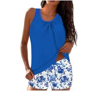 Battnot Tankini Damen Bauchweg High Waisted Bikini Zweiteiler Push Up Bademode Rundausschnitt Badeanzüge Schwimmanzug Oberteil mit Badeshorts Strandmode Badeanzüge Freizeit Sport Badebekleidung