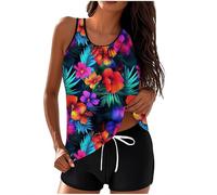 Battnot Tankini Damen Bauchweg Set Push Up Bademode Zweiteiler Schwimmanzug Oberteil mit Badeshorts Hoher Taille Strandmode Badeanzüge Freizeit Sport Badebekleidung Tankini Sets für Damen