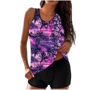 Battnot Tankini Damen Bauchweg Set Push Up Bademode Zweiteiler Schwimmanzug Oberteil mit Badeshorts Hoher Taille Strandmode Badeanzüge Freizeit Sport Badebekleidung Tankini Sets für Damen