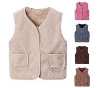 Battnot Teddy Fleece Weste Kinder Jungen Mädchen Ärmellos Fleecejacke Kurz V-Ausschnitt Teddyfleece Jacke Locker Weste Winter Warm Teddyweste Outdoor Winterjacke Plüschweste Mädchen Übergangsjacke