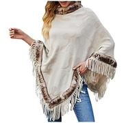 Battnot Umhang Damen Poncho Cape Mit Rollkragen Strickpullover Strickjacke Sweater Herbst Winter Gestrickt Poncho Fransen Damen Bequem Warmer Poncho Pullover Damen Winter Schal Wraps Poncho Cape