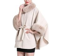 Battnot Umhang Strickjacke Damen Mäntel Winter Mode Faux Pelz Schichten Cardigan Warm Cape Pullover Mantel Damen Poncho Cape Umhang Jacken mit Kunstfell Kragen Weihnachten Geburtstagsgeschenke