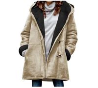 Battnot Winterjacke Damen Fleecejacke Lang Wintermantel Warm Hornknopfjacke Winter Jacket Women's Fleece Jacket Winter Coat Warm Jacket Casual Sweat Jacket Elegant Hooded Coat Woman Softshell Jack