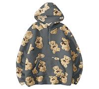 Battnot Winterjacke Damen Langarm Tops Übergroße Sherpa Jacke für Damen Fuzzy Fleece Mantel mit niedlichem Teddybär Print Warme Bluse Reißverschluss Langarm Kapuze Fleecejacke Outwear Plüschjacke