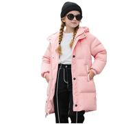 Battnot Wintermantel Kinder Mädchen Warm Gefüttert Steppjacke Lange Elegant Damenmantel Langarm Winter Parka Jacke mit Kapuze Winterparka Mantel Einfarbig Bequemes Sportjacke Winddicht Outdoorjacke