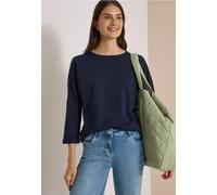3/4-Arm-Shirt CECIL, Damen, Gr. L (42), urban dunkelblau, Web, 48% Baumwolle, 48% Modal, 4% Elasthan, unifarben, comfort fit normal, U-Boot-Ausschnitt, normaler Saum, Shirts 3/4-Arm-Shirt, mit Flederm