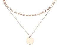 BaubleStar Doppel Layered Halskette Roségold Damen mit Runder Plättchen Anhänger aus Edelstahl Geschenk Schmuck für Frauen Mädchen