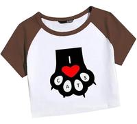 Bauchfreies Oberteil für Damen, Motiv: Y2k mit Buchstabenaufdruck - I Love Cat Crop Top Sommer Kurzarm T-Shirt Slim Fit Ästhetische Mädchen 90er Streetwear Mode Bluse, # 5, L