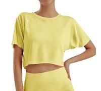 Bauchfreies Oberteil Mädchen Einfarbige Oversize T-Shirts Sportshirt Bauchfrei Kurz Crop Tops Rundhals Kurzärm Oberteil Sommer Fitness Gym Sport Tshirt Basic Top Tee Shirts Bluse