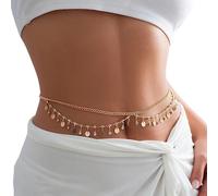 Bauchkette Gold 1PC Pailletten Multilayer Bauch Taille Kette for Frauen Sexy Kreuz Gürtel Körper Schmuck(Gold color 2)