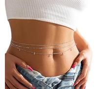 Bauchkette Gold 1PC Sexy Runde Klar Strass Quaste Bauch Ketten for Frauen Gold Silber Farbe Metall ChainWaist Körper Schmuck Zubehör(Silver Color)