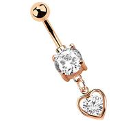 Bauchnabel Piercing Banane 1,6 x 10 mm, 8 mm Steine und Anhänger mit Herz, rosegold