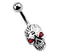 Bauchnabelpiercing ADELIA´S "Piercing - Bauchnabelpiercing Pewter Totenkopf Opal", rot, Piercings, Damen, Totenkopf mit Opal, 14 mm Länge, 1,6 mm Stärke, Pewter (90556441-0) rot