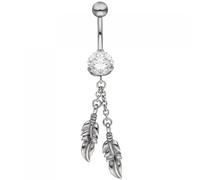 Bauchnabel Piercing Feder aus Edelstahl mit Kristallstein