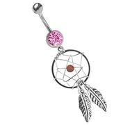 Bauchnabel Piercing Schmuck 316l Stahl Banane 1,6 x 12 mm mit Zirkonia und Traumfänger in Rosa