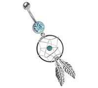 Bauchnabel Piercing Schmuck 316l Stahl Banane 1,6 x 8 mm mit Zirkonia und Traumfänger in Hellblau-Türkis