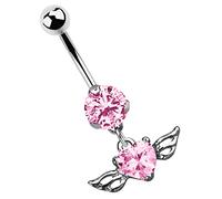 Bauchnabel Piercing Titan Banane 1,6 x 10 mm mit Zirkonia und Flügelanhänger in rosa