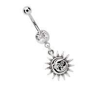 Bauchnabelpiercing ADELIA´S "Piercing - Bauchnabelpiercing Messing Mond Stein", grün, türkis, Piercings, Damen, Mond mit Stein, 18 mm Länge, 1,6 mm Stärke, Messing (42532569-0) grün, türkis
