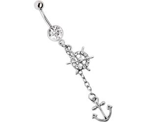 Bauchnabelpiercing ADELIA´S "Piercing - Bauchnabelpiercing Pewter Anker Stein", pink, Piercings, Damen, Anker mit Stein, 50 mm Länge, 1,6 mm Stärke, Pewter (29771938-0) pink