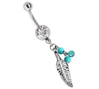 Bauchnabelpiercing ADELIA´S "Piercing - Bauchnabelpiercing Pewter Feder Zirkonia", hellblau, türkis, Piercings, Damen, Feder mit Zirkonia, 10 mm Länge, 1,6 mm Stärke, Pewter (84879139-0) hellblau, tür