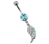 Bauchnabelpiercing ADELIA´S "Piercing - Bauchnabelpiercing Pewter Flügel Kristall", hellblau, türkis, Piercings, Damen, Flügel mit Kristall, 10 mm Länge, Pewter (25706414-0) hellblau, türkis
