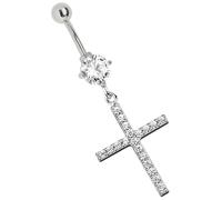Bauchnabelpiercing ADELIA´S "Piercing - Bauchnabelpiercing Pewter Kreuz Stein", silber, Piercings, Damen, Kreuz mit Stein, 5 mm Länge, 1,6 mm Stärke, Pewter (15141950-0) silber