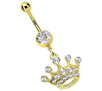 Bauchnabelpiercing ADELIA´S "Piercing - Bauchnabelpiercing Pewter Krone Stein", gold, Piercings, Damen, Krone mit Stein, 19 mm Länge, 1,6 mm Stärke, Pewter (90218154-0) gold