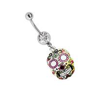 Bauchnabelpiercing ADELIA´S "Piercing Piercing Bauchnabelpiercing", Damen, Gr. onesize, bunt, Chirurgiestahl, Piercings, 316l Stahl Banane - Steinkugel mit Zuckerschädel Totenkopf (29730908-0) bunt